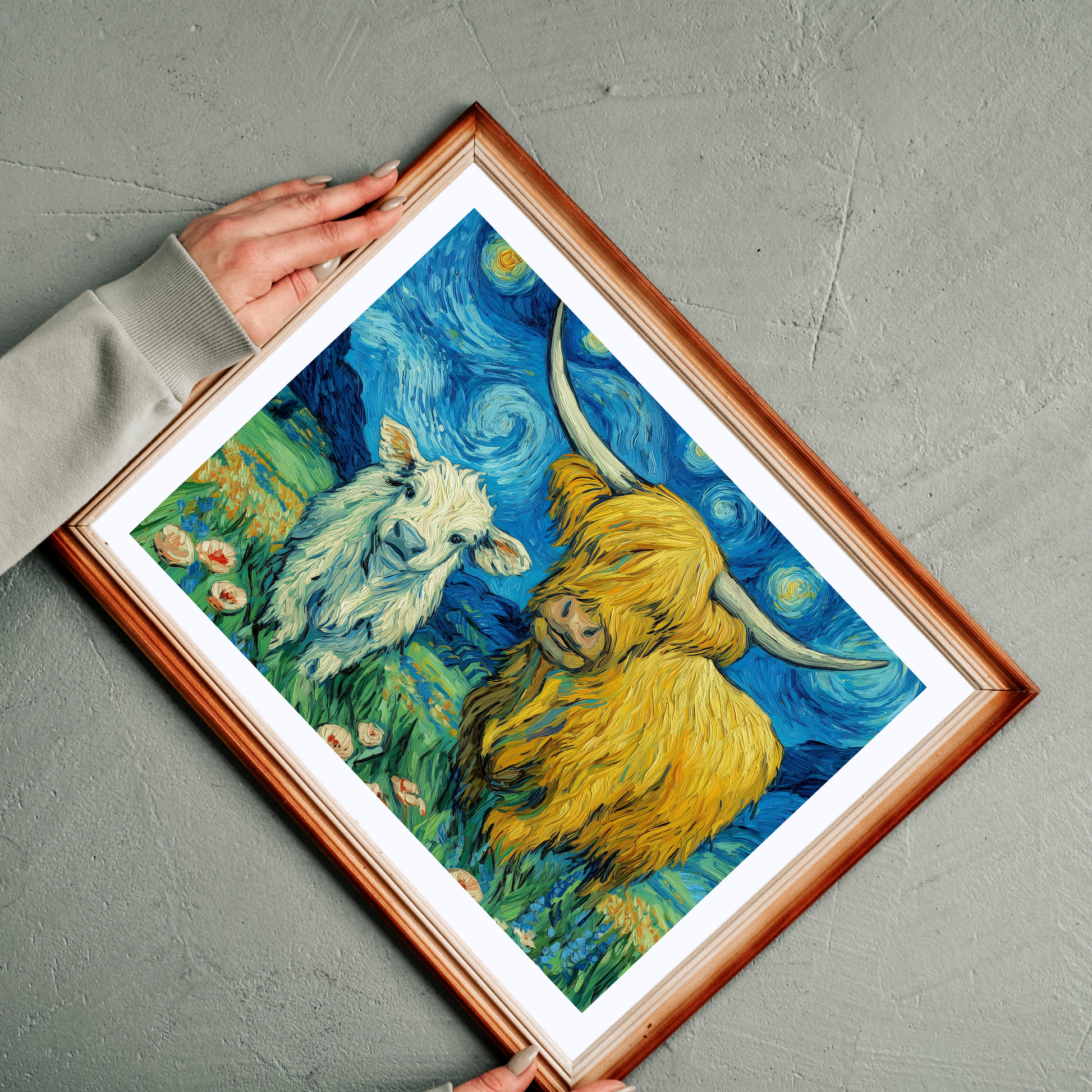 Highland Cow and Calf Puzzle 110/252/520/1014-piece | Van Gogh Starry Sky Style Jigsaw Puzzle The Puzzle Chest