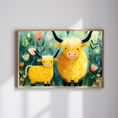 Highland Cow Family Puzzle 110/252/520/1014 Piece | Cute Mother and Calf Floral Jigsaw Puzzle The Puzzle Chest
