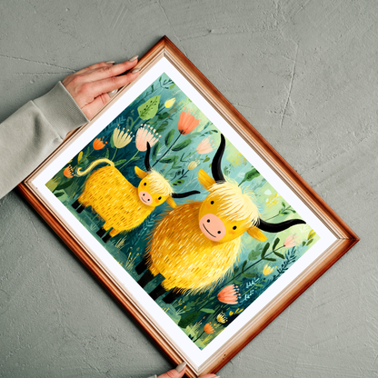 Highland Cow Family Puzzle 110/252/520/1014 Piece | Cute Mother and Calf Floral Jigsaw Puzzle The Puzzle Chest