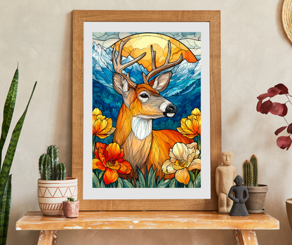 Stained Glass Deer Puzzle — Scenic Mountain & Wildflower Jigsaw (110–1014 pcs) Puzzle The Puzzle Chest