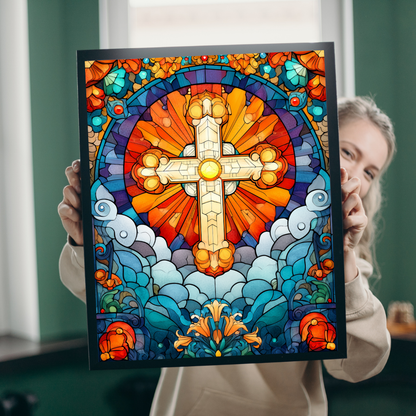 Stained Glass Style Cross Puzzle | Religious Jigsaw Puzzle, 110-1014 Piece Options Puzzle The Puzzle Chest