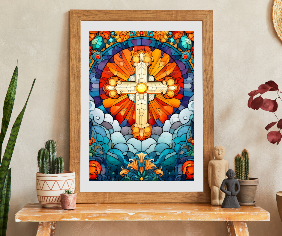 Stained Glass Style Cross Puzzle | Religious Jigsaw Puzzle, 110-1014 Piece Options Puzzle The Puzzle Chest