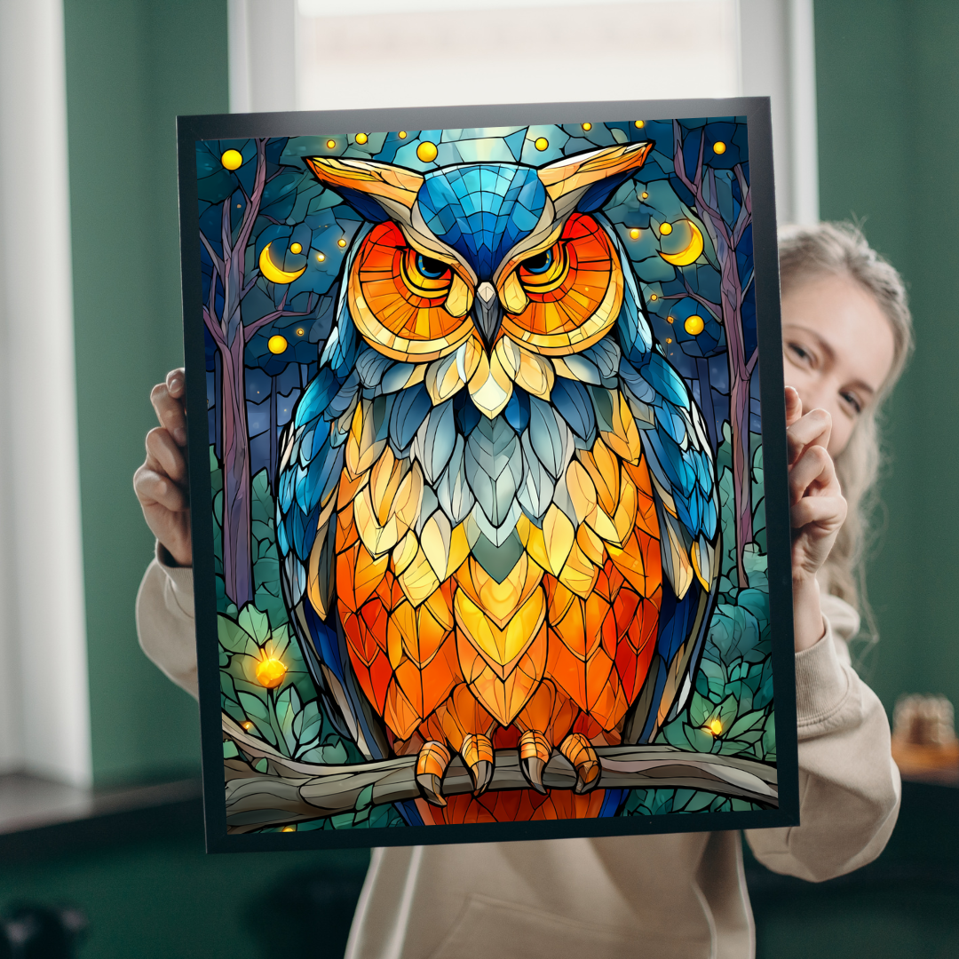 Stained Glass Style Owl Puzzle | 110/252/520/1014 Piece Colorful Owl Jigsaw Puzzle The Puzzle Chest