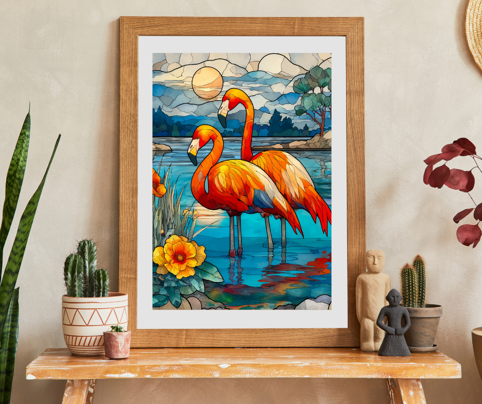 Stained Glass Style Flamingos Puzzle | 110/252/520/1014 Piece Bird Lover Jigsaw Puzzle The Puzzle Chest