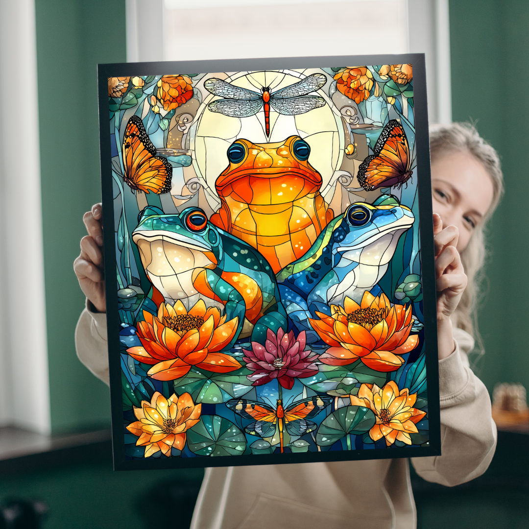 Colorful Frog and Lotus Illustration Puzzle | 110/252/520/1014 Piece Animal Jigsaw Puzzle The Puzzle Chest