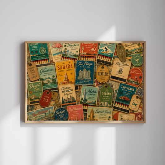 Vintage Hotel Matchbook Puzzle | Retro Travel Nostalgic Americana Memorabilia Jigsaw | Historic Resorts