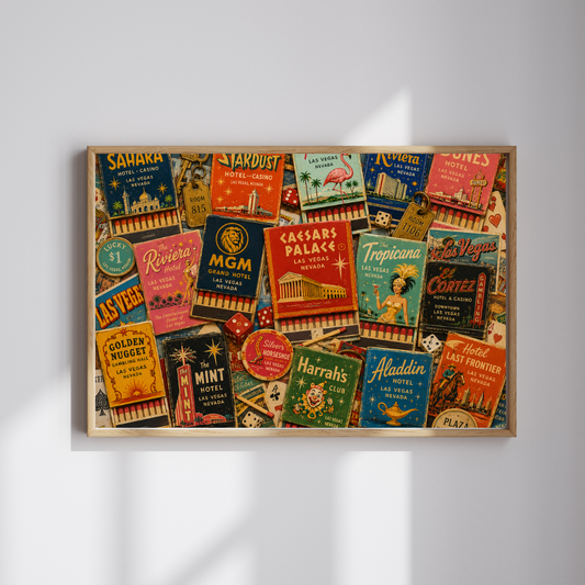 Vintage Las Vegas Matchbook Puzzle | Retro Casino Memorabilia Jigsaw | Classic Strip Neon Nostalgia