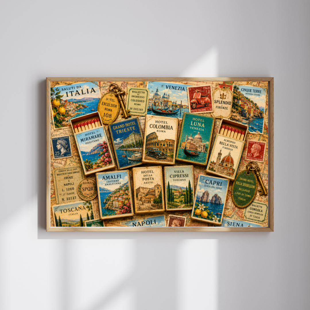 Italy Matchbook Puzzle | Italian Travel Memorabilia Jigsaw | Mediterranean Landmark European Vacation Nostalgia Puzzle The Puzzle Chest