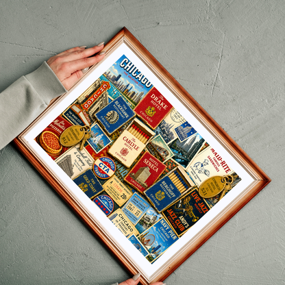 Vintage Chicago Matchbook Puzzle | Windy City Memorabilia Jigsaw | Historic Landmark Retro Midwest Nostalgia