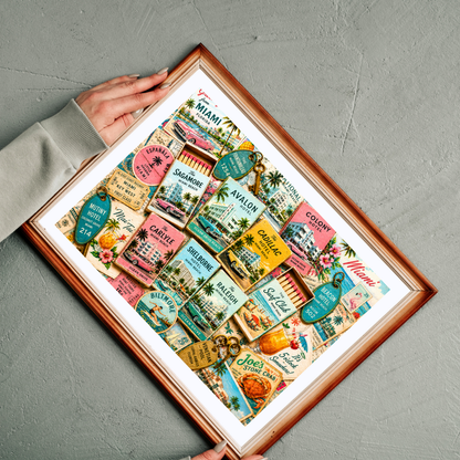 Vintage Miami Matchbook Puzzle | Art Deco Beach Memorabilia Jigsaw | Florida Coastal Tropical Travel Nostalgia