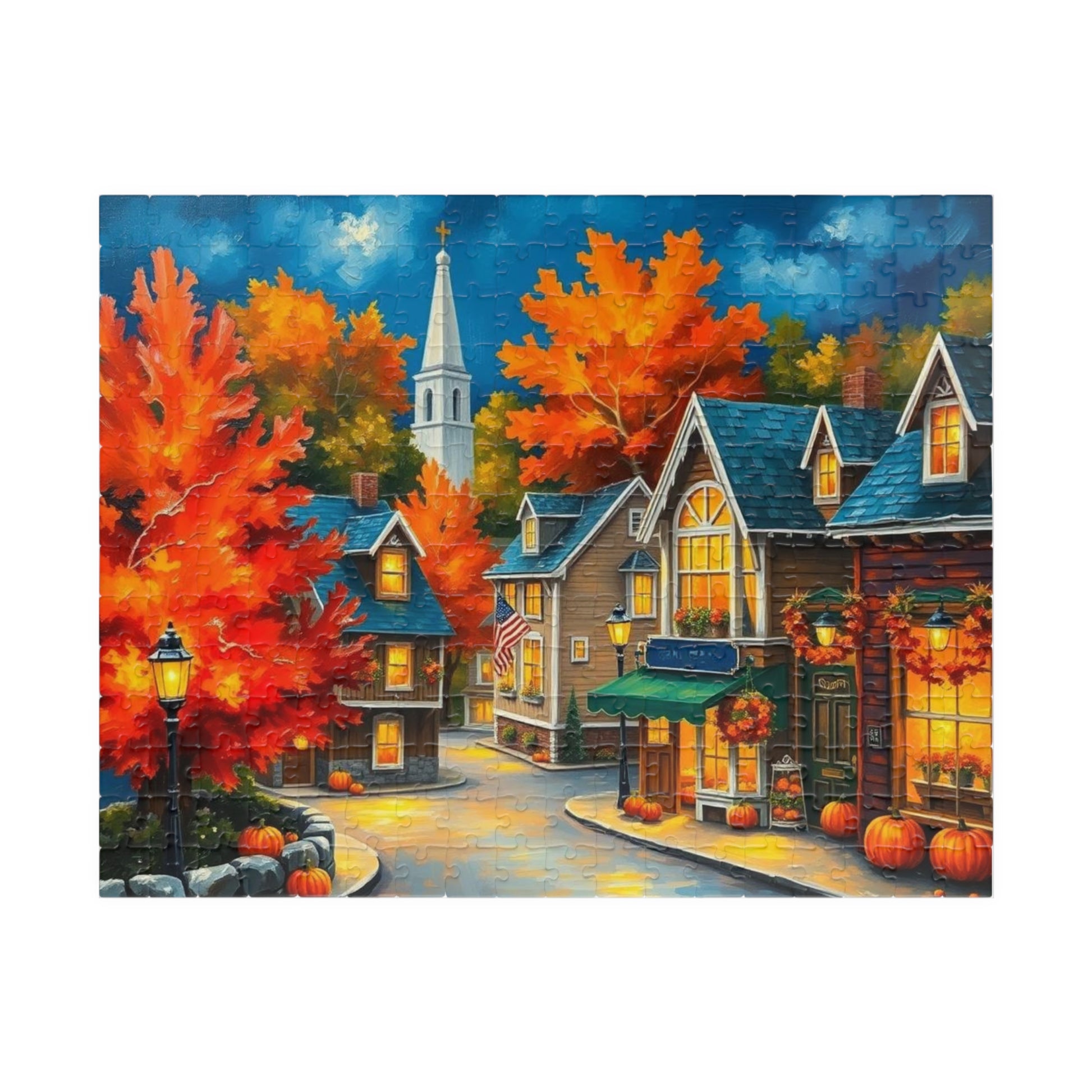 New England Village Jigsaw Puzzle Autumn, Thanksgiving Activity, Mindful Hobby, Family Fun Game, Fall Gift, Seasonal Indoor Entertainment 252 pcs (Horizontal) Puzzle The Puzzle Chest
