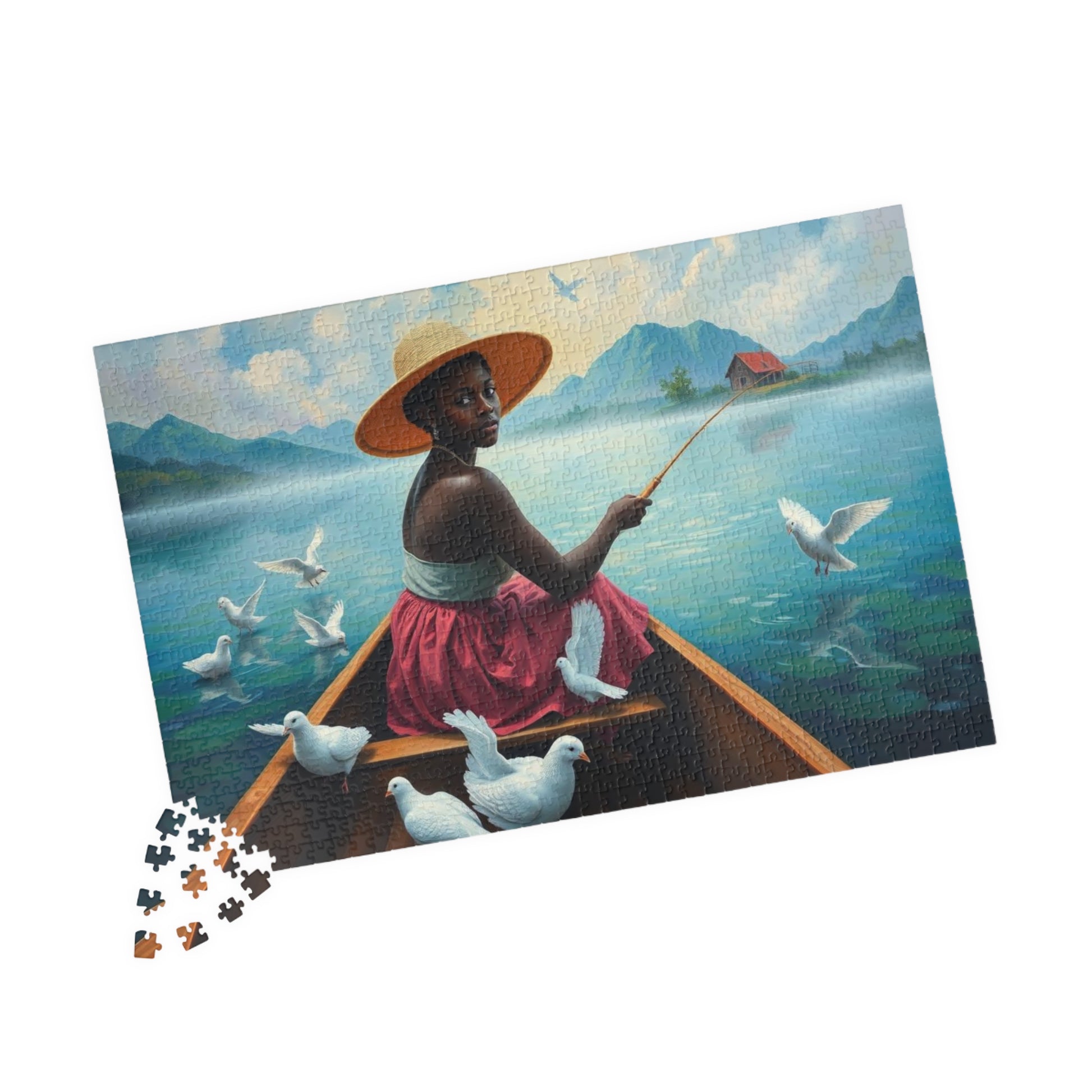 Serene Fishing Jigsaw Puzzle, African American Woman Black Artwork, Creative Gift for Friend, Family Activity Solo Fun, Home Entertainment Puzzle The Puzzle Chest