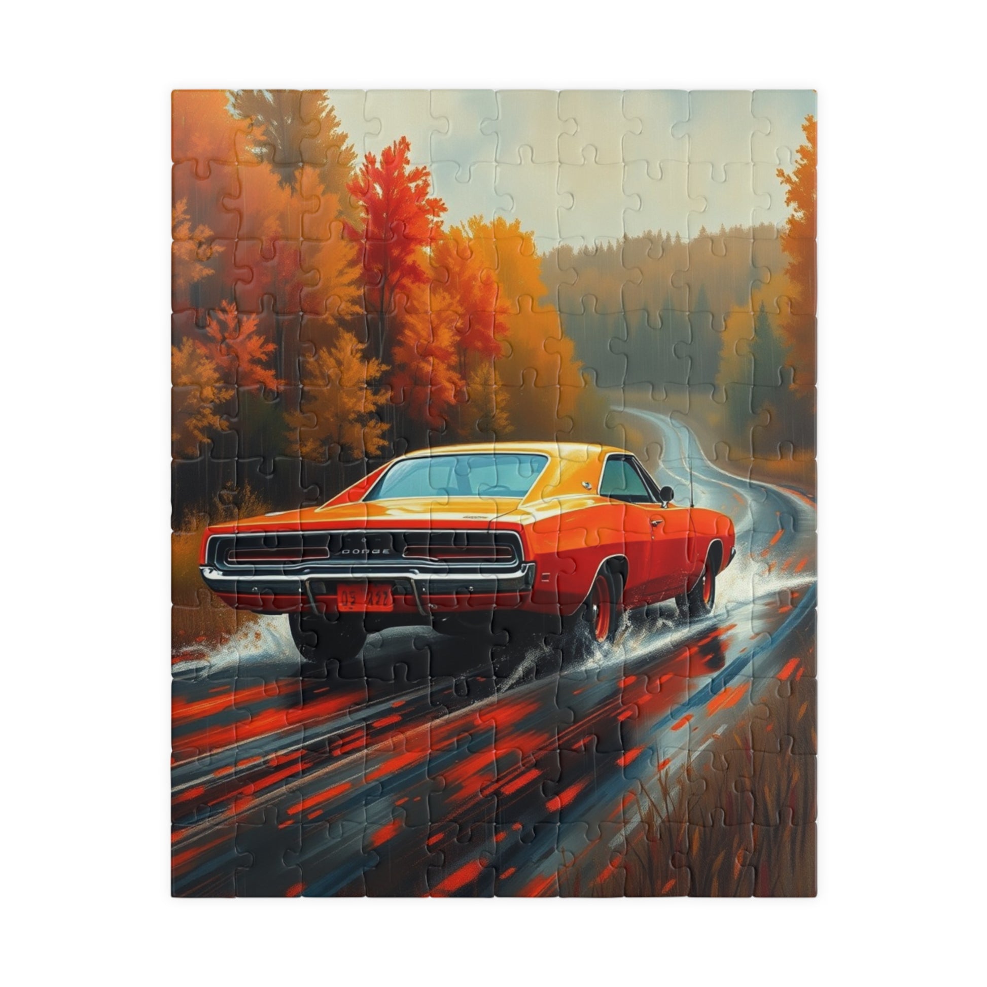 Vintage Car Puzzle - Classic 1969 Charger, Autumn Road Trip Scene 110 pcs (Vertical) Puzzle The Puzzle Chest