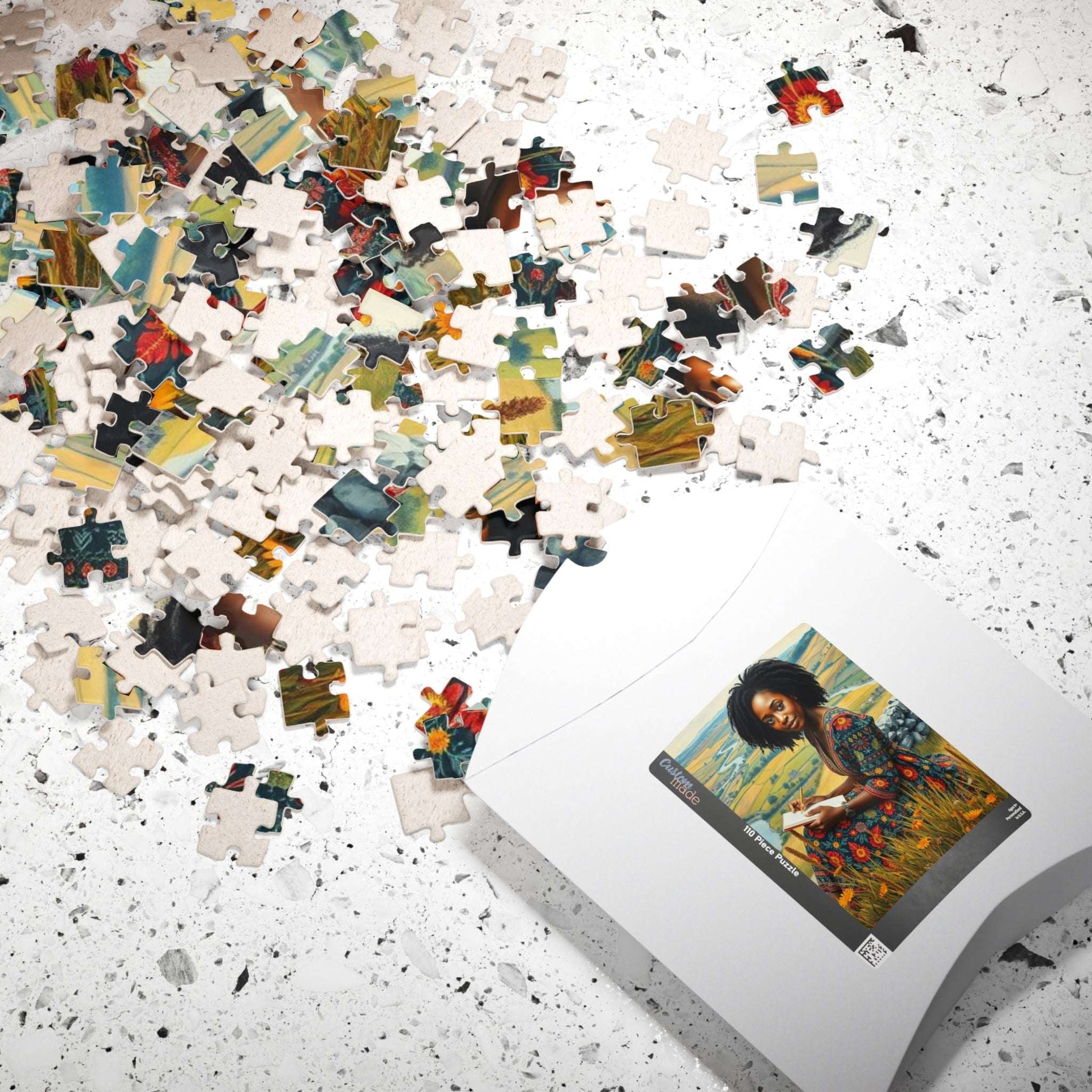 The Sketcher Jigsaw Puzzle - Black Woman Drawing on Hillside, Afrocentric Puzzle Art, African American Artwork Puzzle The Puzzle Chest