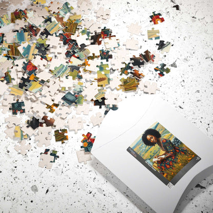 The Sketcher Jigsaw Puzzle - Black Woman Drawing on Hillside, Afrocentric Puzzle Art, African American Artwork Puzzle The Puzzle Chest