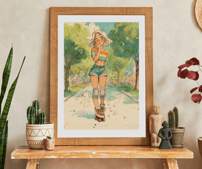 Funny Roller Skating Cartoon Puzzle for Teens and Adults – Woman Skating Summer Park Scene, Whimsical Watercolor Style Puzzle The Puzzle Chest