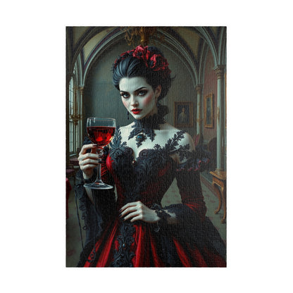 Gothic Vampire Countess Jigsaw Puzzle, Victorian Lady in a Candlelit Castle Ballroom, Dark Fantasy Haunted Mansion Theme, Horror Lover Gift 1014 pcs (Vertical) Puzzle The Puzzle Chest