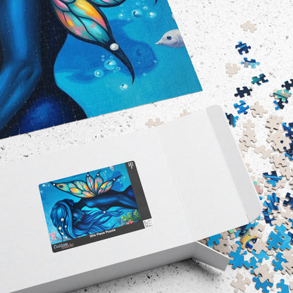 Mermaid Fairy Puzzle, Enchanting Jigsaw Game for All Ages, Gift for Puzzle Lover, Home Entertainment, Blue Art Piece, Mindfulness Activity