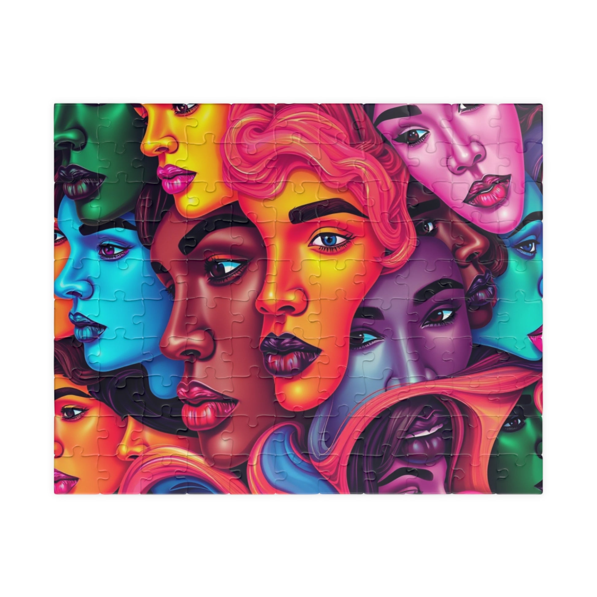 Blended Faces Abstract Jigsaw Puzzle, Interwoven Kaleidoscope Neon Faces, Brain Teaser, Unique Hobby Gift for Puzzle Enthusiasts, Collectors 110 pcs (Horizontal) Puzzle The Puzzle Chest