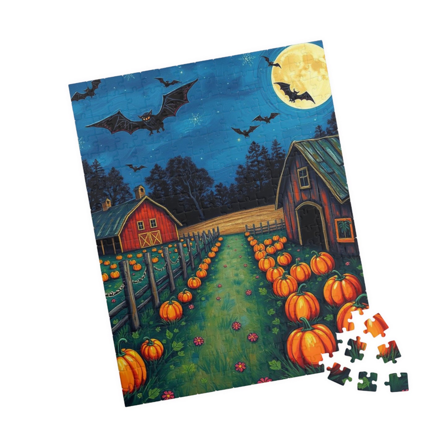Haunted Pumpkin Patch Festive Halloween Jigsaw Puzzle, Ideal for Family Fun, Autumn Nights, Gift for Puzzle Lover, Cozy Home Activity