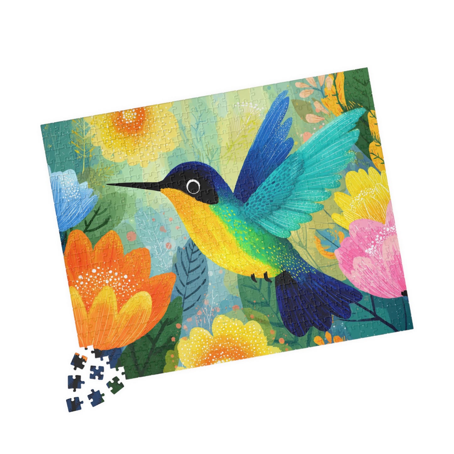 Colorful Hummingbird Illustration Puzzle | Floral Bird Jigsaw 520 pcs (Horizontal) Puzzle The Puzzle Chest
