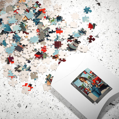 Puzzle, Vintage Mechanic Woman and Red Convertible, Jigsaw Game for Adults, Classic Car Puzzle, Retro Gas Station Image, Brain Teaser Gift Puzzle The Puzzle Chest
