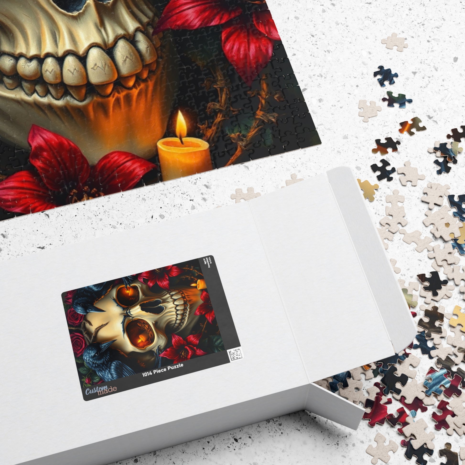Skull and Roses Puzzle, Dark Floral Gothic Art Adult Jigsaw Game, Puzzle Gifts for Halloween, Mindfulness Solo Fun Puzzle The Puzzle Chest