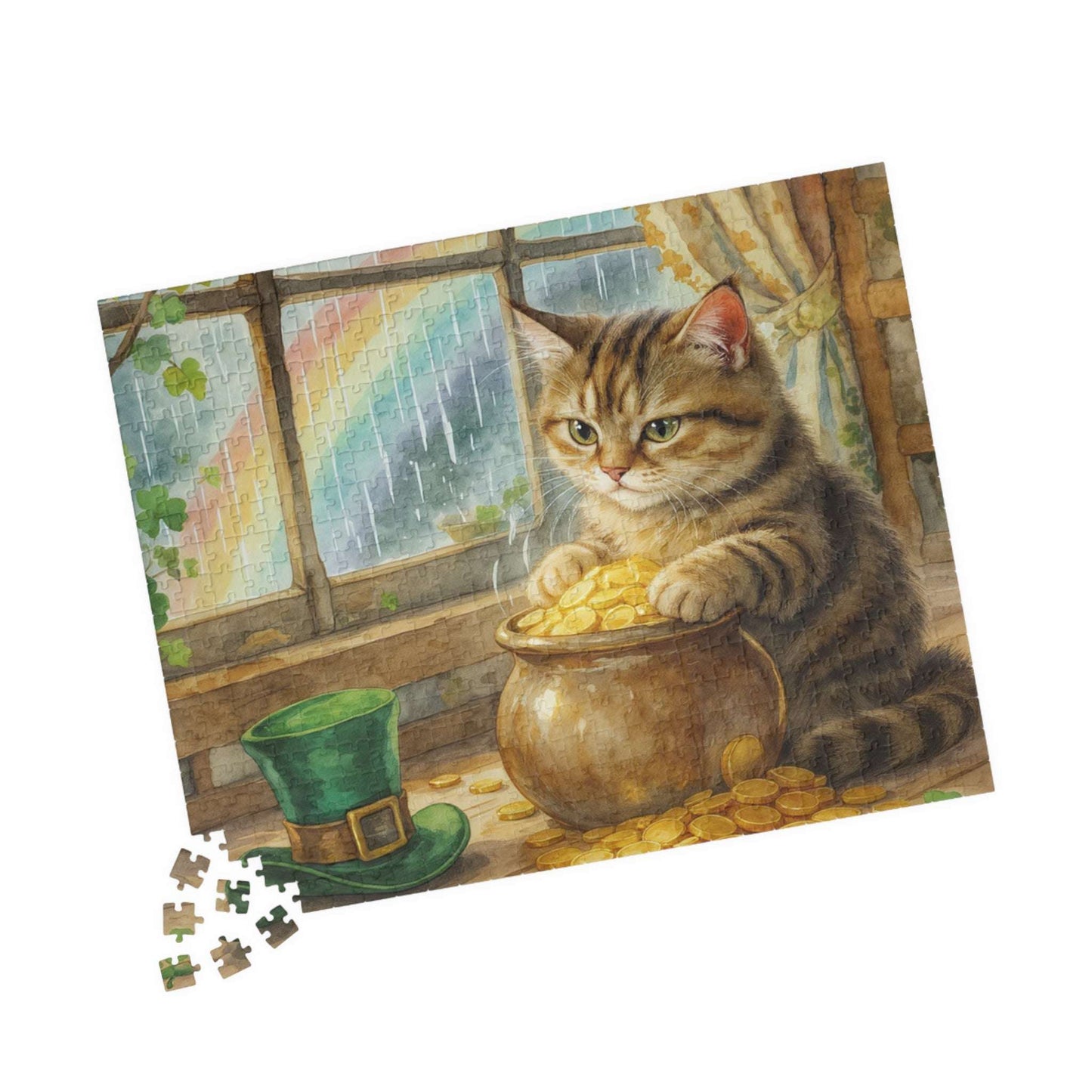 St. Patrick’s Day Lucky Cat Jigsaw Puzzle – Fun Family Puzzle Game, Cat Lover Gift, Relaxing Home Entertainment & Game Night Activity 520 pcs (Horizontal) Puzzle The Puzzle Chest