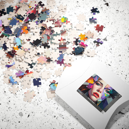 Fragmented Face Abstract Puzzle (110, 252, 520, 1014-Piece), Face Divided into Colorful Prisms, Unique Puzzle Gift for Art Lover, Collector Puzzle The Puzzle Chest