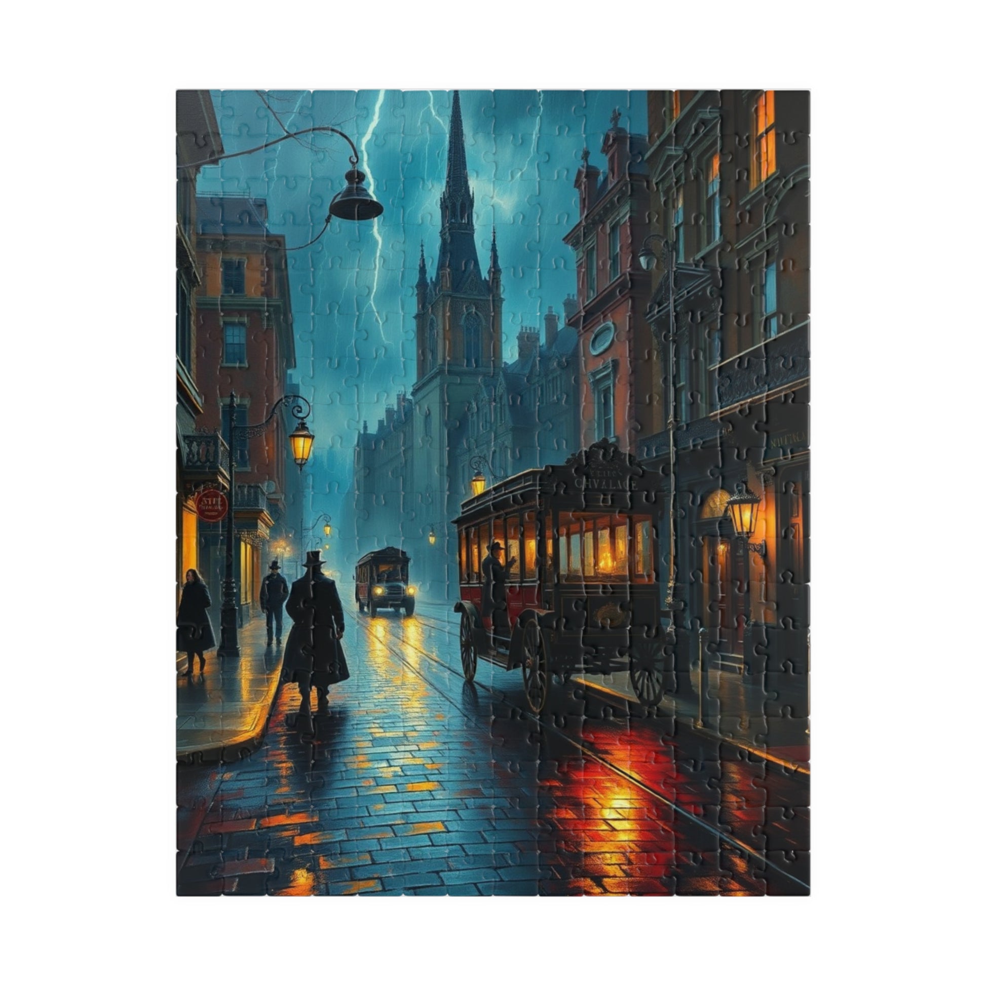 Gothic Victorian Street Jigsaw Puzzle (110-1014 Piece), Haunted Street with Gas Lamps, Rain, and Cloaked Shadows, Gift for Fans of Dark Art 252 pcs (Vertical) Puzzle The Puzzle Chest