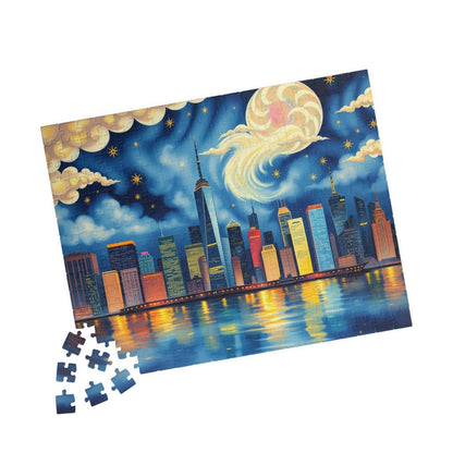 Manhattan City Skyline at Night Jigsaw Puzzle – Urban Landscape Brain Teaser Game for Adults & Teens 252 pcs (Horizontal) Puzzle The Puzzle Chest