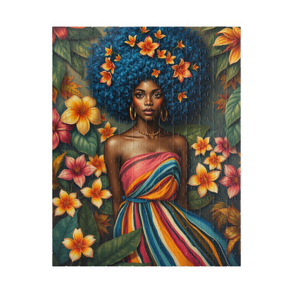 Vibrant Floral Black Art Puzzle, African American Woman Jigsaw Game, Afrocentric Gift for Puzzle Lover, Mindfulness Activity, Brain Teaser 252 pcs (Vertical) Puzzle The Puzzle Chest