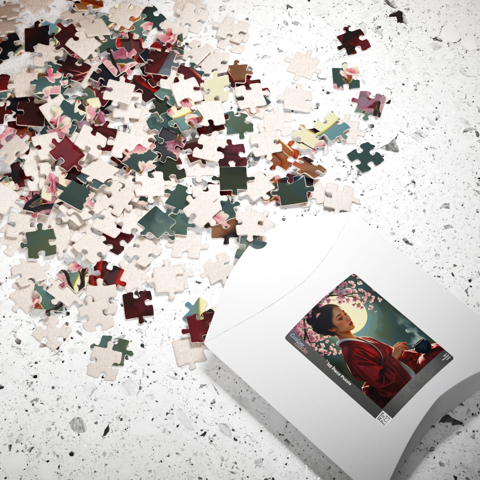 East Asian Cultural Jigsaw Puzzle (110-1014 Piece), Elegant Hanbok-Clad Woman, Traditional Tea Ceremony Under Cherry Blossom Tree, Best Gift Puzzle The Puzzle Chest