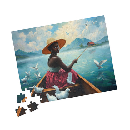 Serene Fishing Jigsaw Puzzle, African American Woman Black Artwork, Creative Gift for Friend, Family Activity Solo Fun, Home Entertainment Puzzle The Puzzle Chest