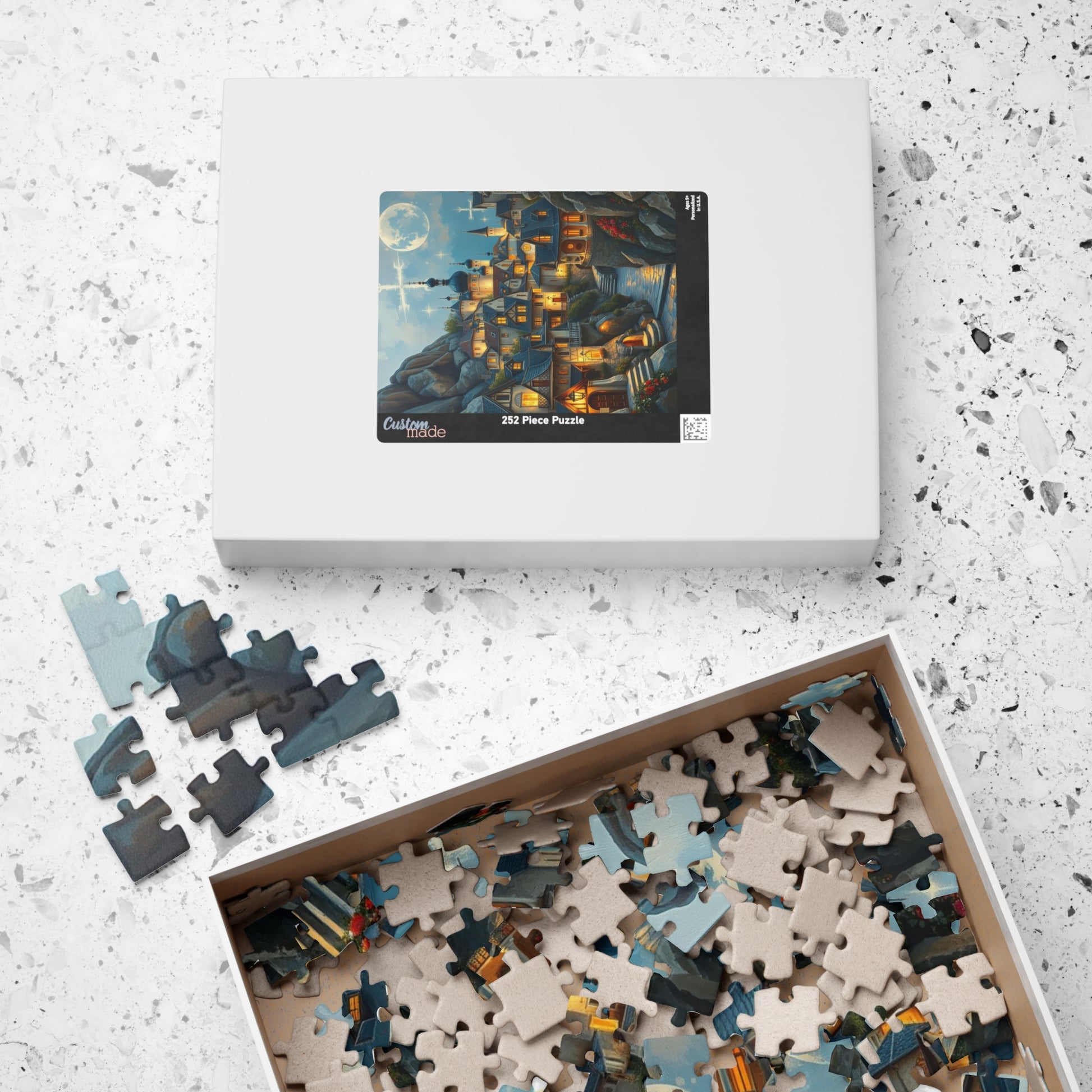 Mountain Village Puzzle, Elegant Moonlite Town Adult Jigsaw Game, Relaxing Indoor Hobby, Solo Activity, Family Fun, Holiday Birthday Gift The Puzzle Chest