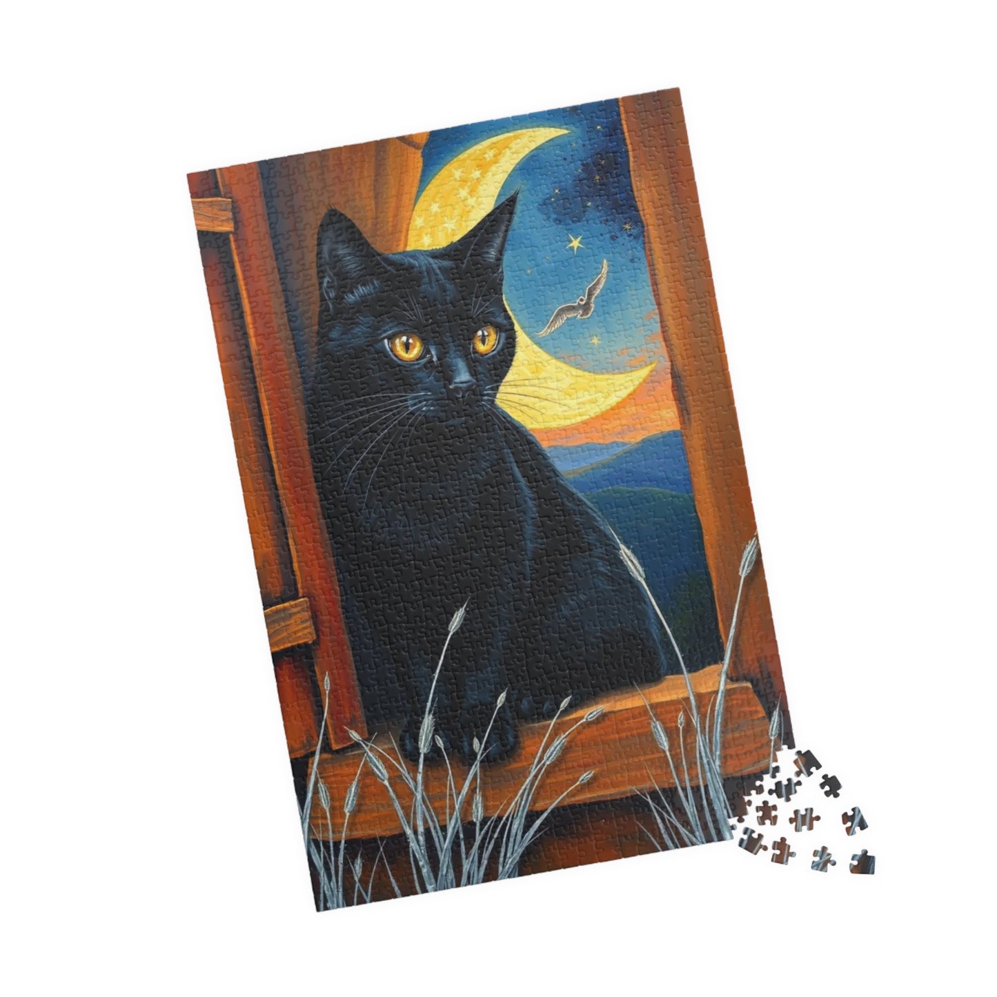 Sanctuary Window Watcher Puzzle - Mystical Cat Jigsaw Game Night Sky Theme, 110, 252, 520, 1014-piece Cat Lover Gift, Puzzle Enthusiast