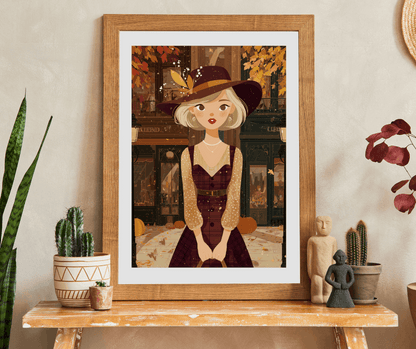 1920s Autumn Cowgirl Jigsaw Puzzle - Flapper Era, Fall Themed Retro Cartoon-Style Illustration Puzzle The Puzzle Chest