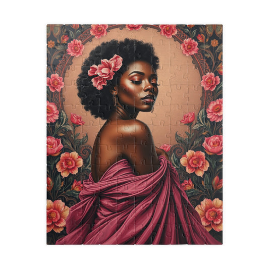 Beautiful Black Woman Portrait Jigsaw Puzzle, Elegant Art Floral Vintage, Romantic Decorative Scene, Puzzle Enthusiast, Best Unique Gift 110 pcs (Vertical) Puzzle The Puzzle Chest