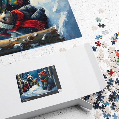 Christmas Bear Family Jigsaw Puzzle - 110, 252, 520, 1014 Pieces, Gift for Winter Nights, Family Games, Holiday Traditions, Home Decor