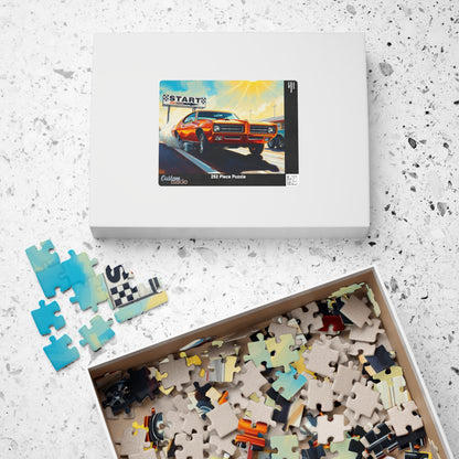 Vintage Muscle Car Puzzle, Classic Metallic Orange 1969 Pontiac GTO, Drag Race Strip Scene Jigsaw Game for Him, Mindful Puzzle Lover Gift Puzzle The Puzzle Chest