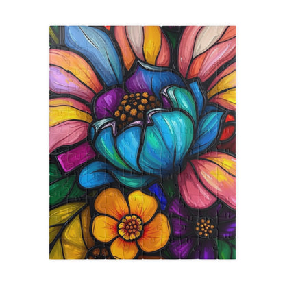 Floral Radiance Jigsaw Puzzle - Stained Glass Style 110-1014 piece, Art Therapy, Gift for Flower Lover, Family Game Night, Fun Home Activity