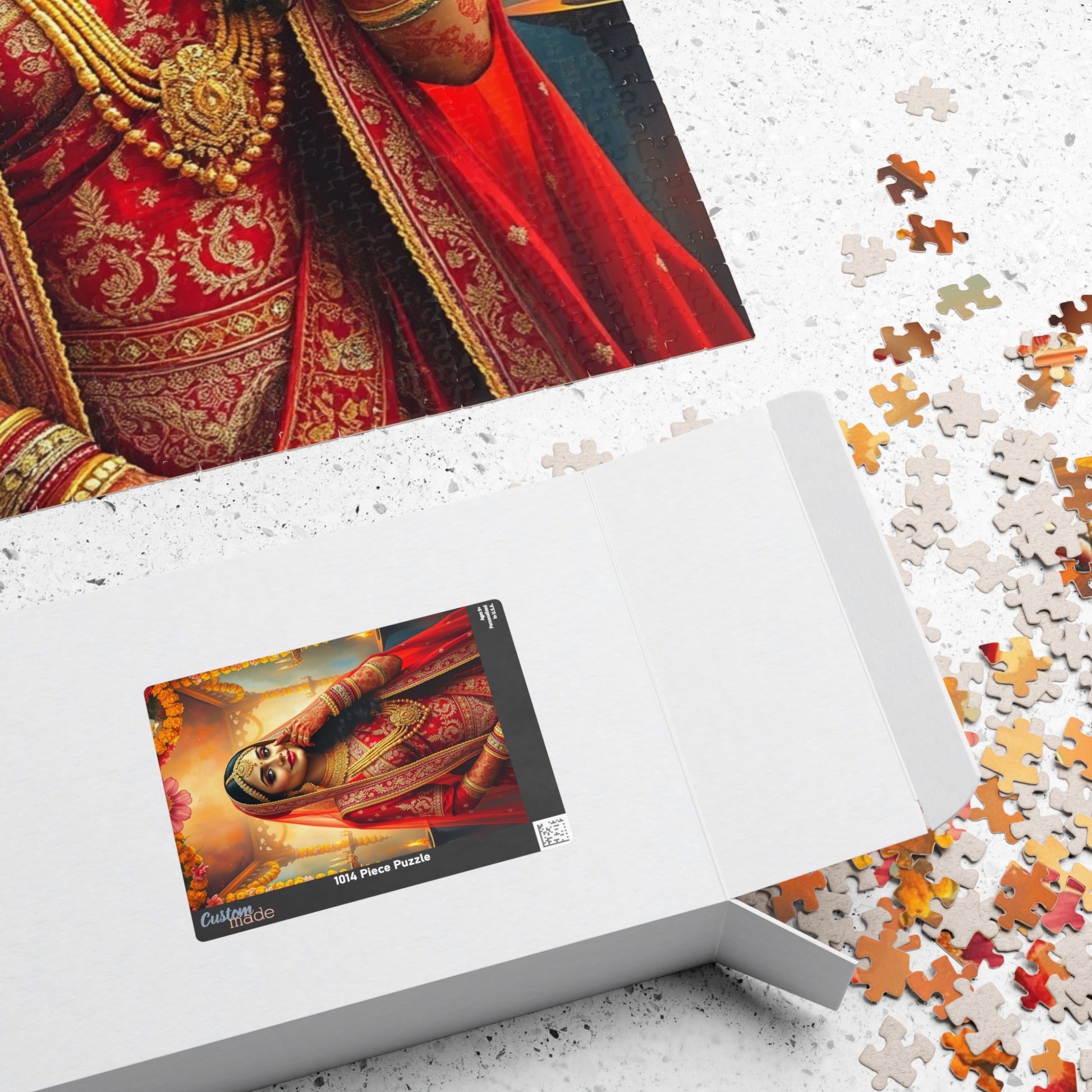 Puzzle, Indian Bride in Red and Gold Lehenga, Henna and Gold Jewelry, 520-Piece Jigsaw, Meditation, Relaxation, Mindfulness, Indian Wedding Puzzle The Puzzle Chest