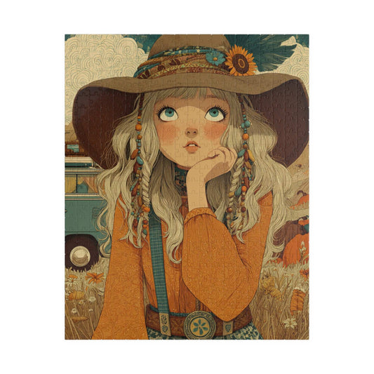 1970s Autumn Cowgirl Jigsaw Puzzle - Boho Meadow, Cartoon-Style Illustration Perfect Gift for Family, Friends, Creative Fun, Home Decor Puzzle The Puzzle Chest