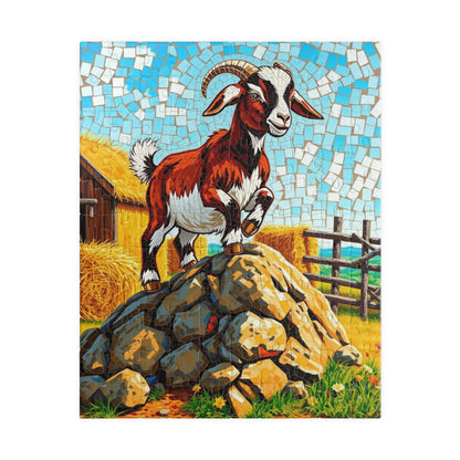 Playful Goat Mosaic Puzzle, Goat on Rocky Hill, Sunny Farm Scene Jigsaw Game for Adults, Family Activity, Mindful Puzzle Lover Gift 110 pcs (Vertical) Puzzle The Puzzle Chest