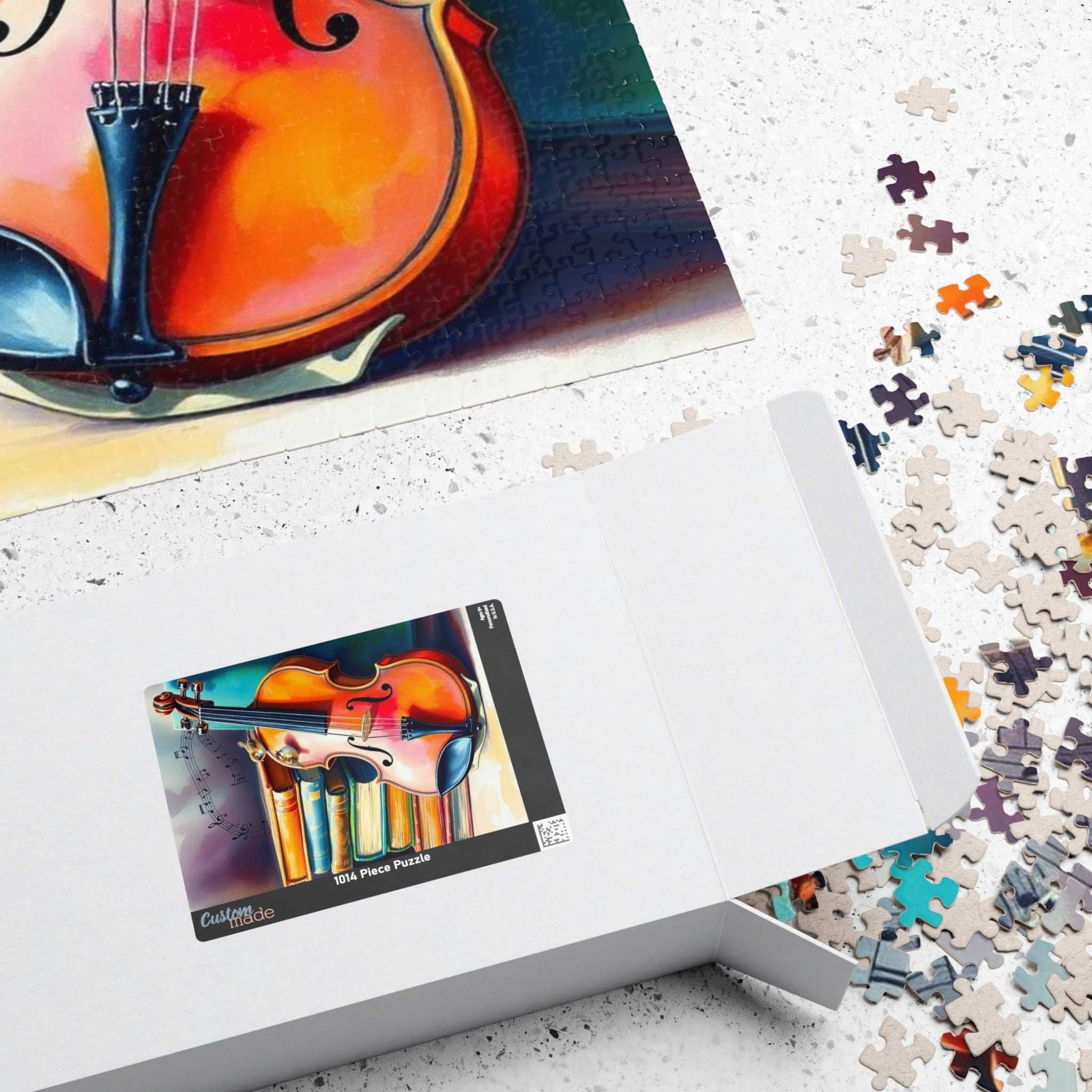 Vintage Violin and Books Jigsaw Puzzle - Musical Notes Swirl Design, Gift for Music Lover, Teacher, or Classical Fans, Entertainment Game