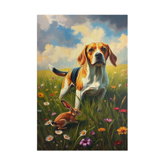Dog and Rabbit Jigsaw Puzzle - Beagle in Wildflower Meadow, Family Game Night, Gift for Animal Lovers, Home Entertainment 1014 pcs (Vertical) Puzzle The Puzzle Chest