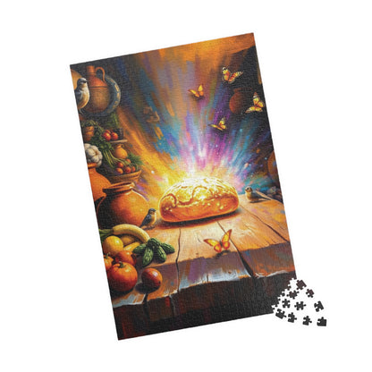 Bread of Life Jigsaw Puzzle, Glowing Bread with Birds Butterflies, Christian Symbolism Faith-Based Game, Gift for Religious Puzzle Lovers