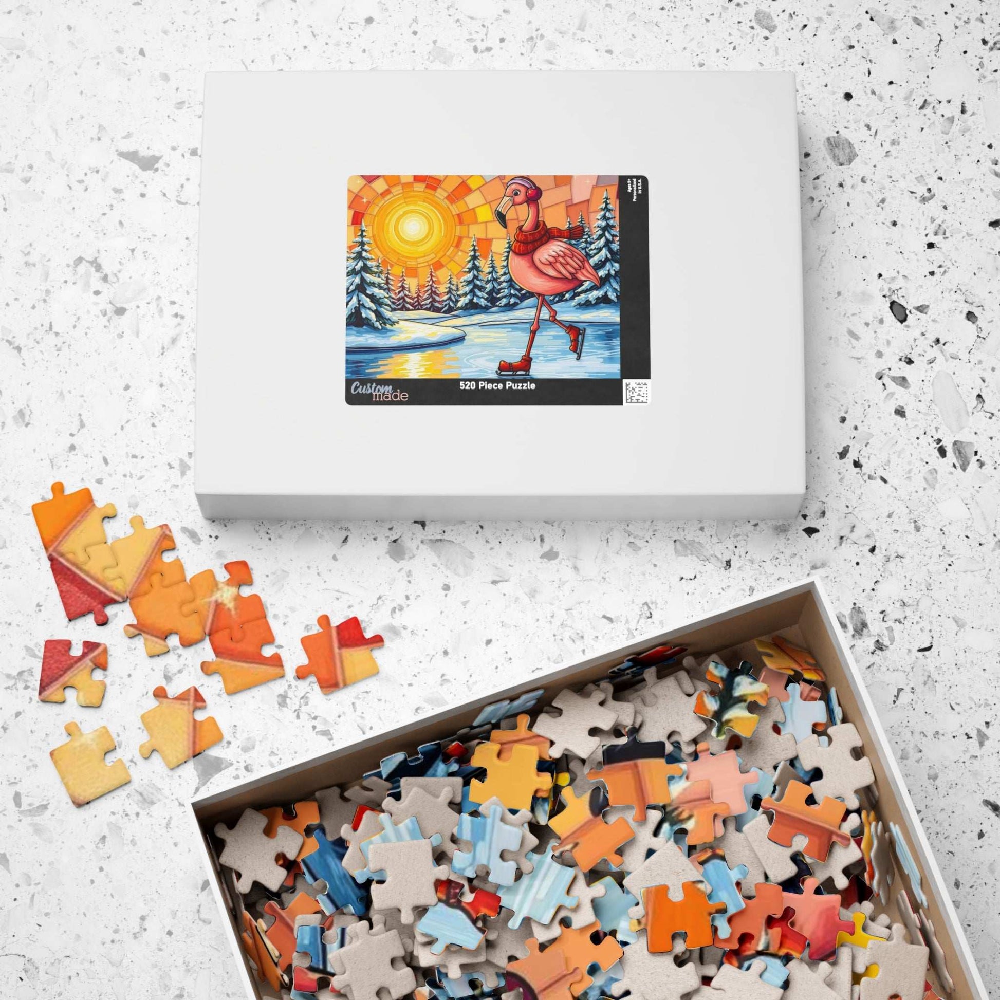 Skating Flamingo Winter Jigsaw Puzzle, Fun Family Activity, Best Birthday Gift for Bird Lovers, Unique Holiday Entertainment, Brain Teaser