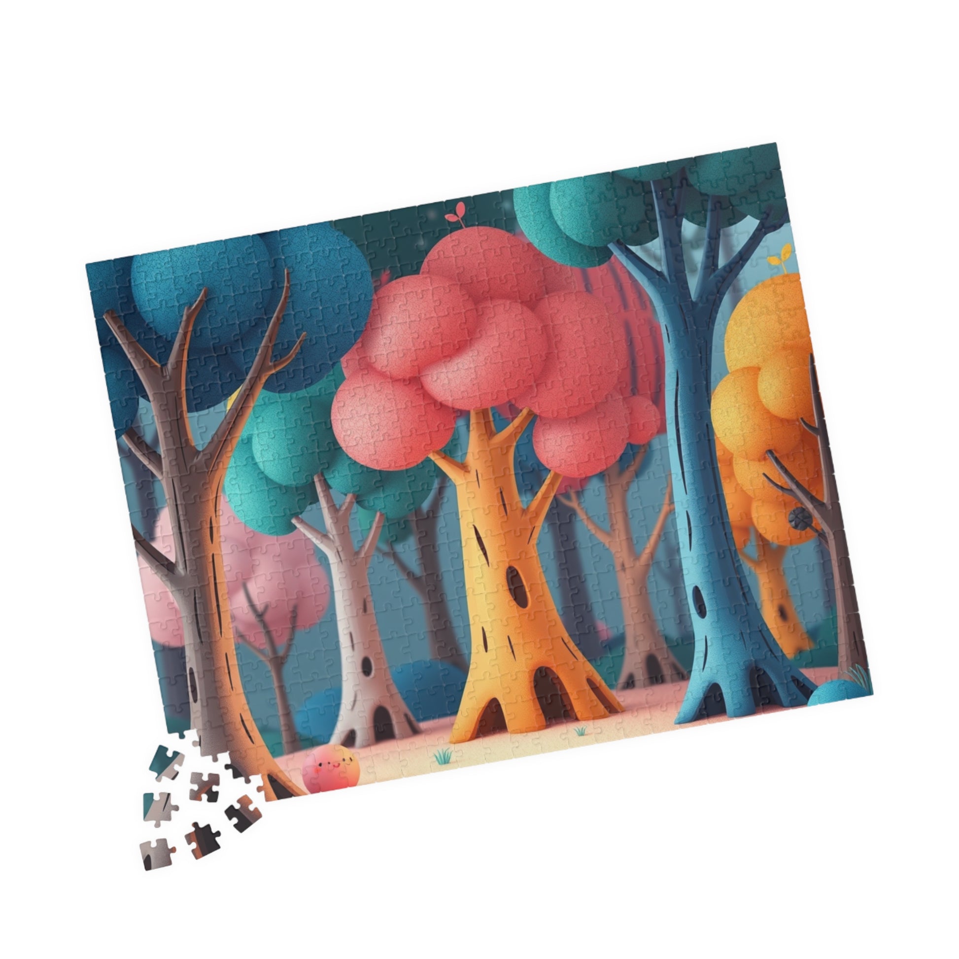 Abstract Landscape Forest Jigsaw Puzzle (110-1014 Piece), Surreal Tree Trunks with Colorful Canopies, Nature Theme Gift for Puzzle Lovers Puzzle The Puzzle Chest