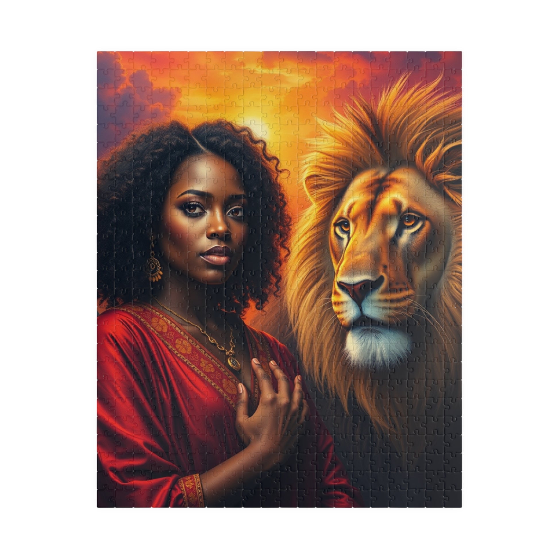 Empowering Lion and Woman Puzzle, Black Art Afrocentric Theme Jigsaw Game, Mindfulness Gift for Friends, Family Night, Home Entertainment 520 pcs (Vertical) Puzzle The Puzzle Chest